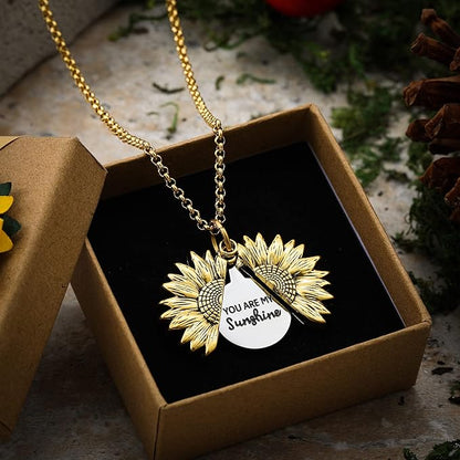 You Are My Sunshine Open Locket Sunflower Pendant Necklace