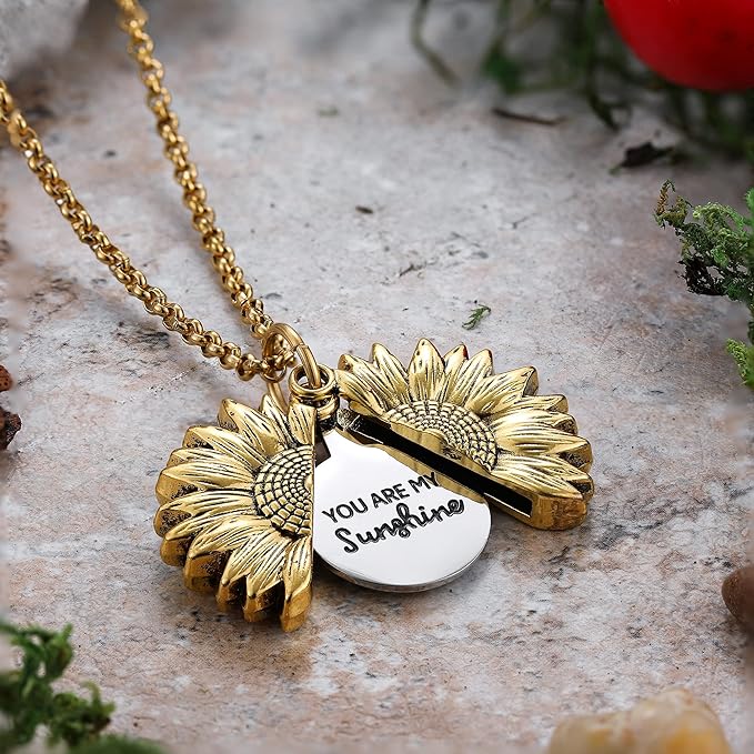 You Are My Sunshine Open Locket Sunflower Pendant Necklace